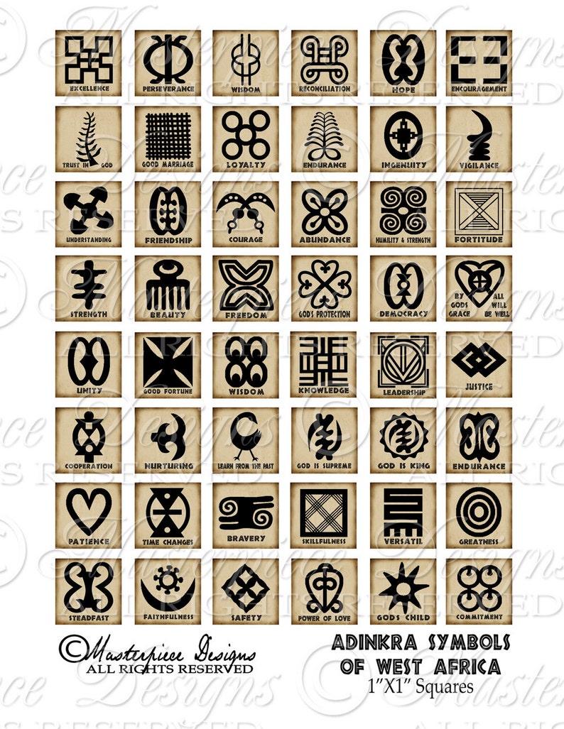 Adinkra Symbols Of West Africa Printable African Symbols / Phrases / Words DOWNLOAD 1x1 Inch Square Tiles Digital JPG Collage Sheet image 2