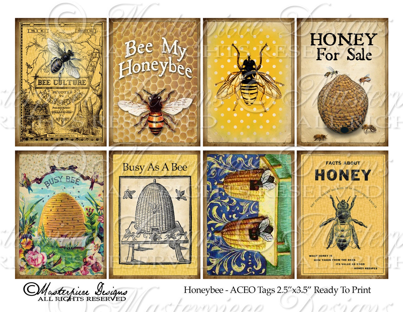 Honeybee Printable Hang Tags / Bees / Beehive / Honey / | Etsy