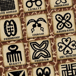 Adinkra Symbols Of West Africa Printable African Symbols / Phrases / Words DOWNLOAD 1x1 Inch Square Tiles Digital JPG Collage Sheet image 1