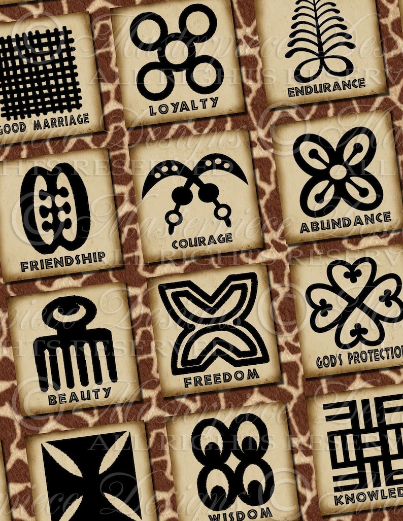 Adinkra Symbols Of West Africa Printable African Symbols / Phrases / Words DOWNLOAD 1x1 Inch Square Tiles Digital JPG Collage Sheet image 1