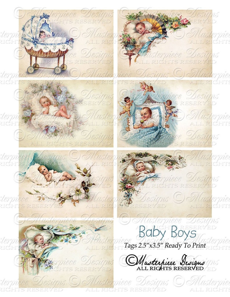 Instant Download and Print Collage Sheet Baby Boys Printable Hang Tags Newborn Baby Boy Blue Baby Shower Baby Gift Gift Tags