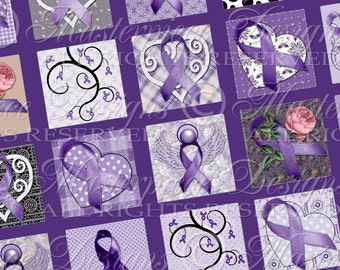 Chron’s Disease Awareness Ribbons / Purple Ribbons Printable- INSTANT DOWNLOAD 1x1 Inch Square Tiles Digital JPG Collage Sheet