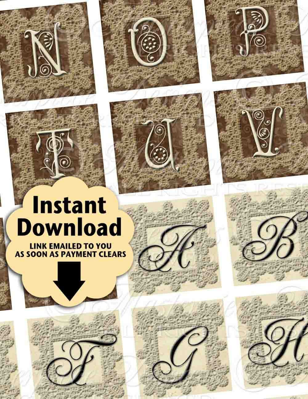 Alphabet Printable Squares / Lovely Letters On Lace / ABCs Etsy