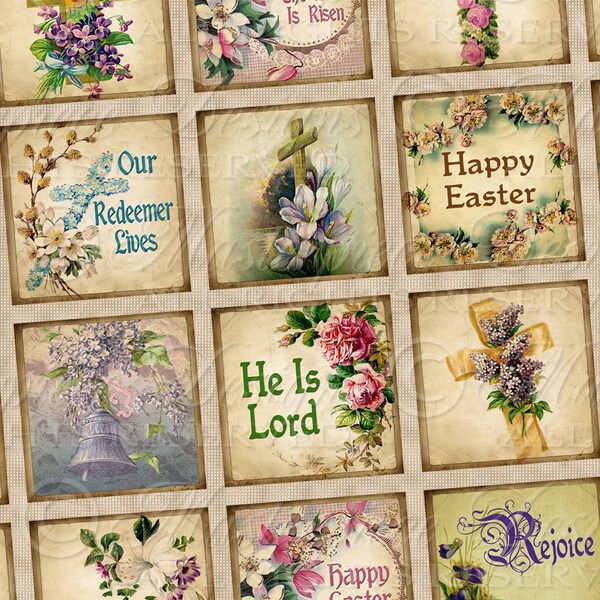 He Is Risen / Easter / Resurrection Of Christ - 1x1 Inch Square Tiles Digital JPG Collage Sheet