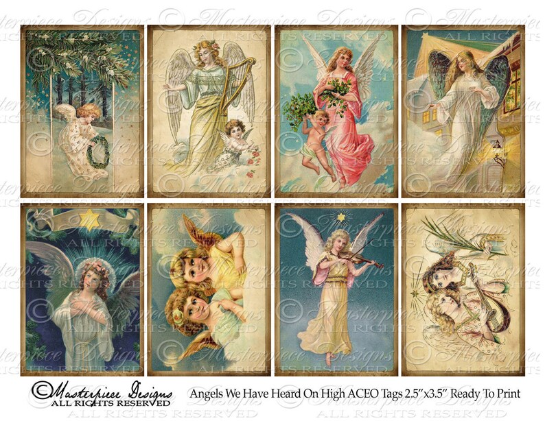 Angels We Have Heard On High Printable Hang Tags / Christmas Angels Instant Download and Print Digital Collage Sheet image 2