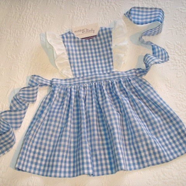 Dorothy Dress and more.  Sizes 2, 3, 4, 5, 6.  Gingham Pinafore Jumper Dress with eyelet ruffles or without.  Made to Order blue check dress