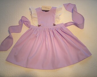 Size 4 Lilac Pinafore Jumper/Dress with eyelet flutter sleeves.  Ready to Ship. Party dress,  Church dress, Party Pinafore