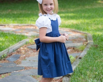 School uniform, party pinafore, pinafore uniform lightweight broadcloth or poplin.  Sizes 5 to 7.  Made to Order.  Choice of colors.