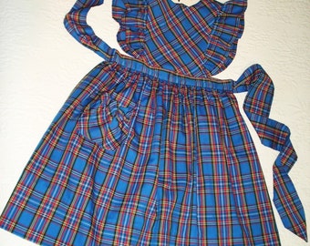 Ready to Ship. Plaid Pinafore Jumper in Royal Blue, size 6X to 7.