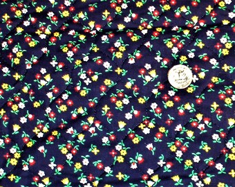 Vintage Prequilted  Fabrics, florals, check and solid.   Light blue floral, navy floral, peach solid and pink and white check. Ready to Ship