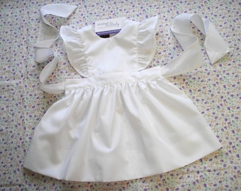 Pinafore Jumper Dress size 18 months Easy care white broadcloth with eyelet flutter sleeves. Ready to Ship.  Made in USA   Pinafore Jumper