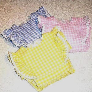 Gingham Pinafore Dress with rick rack trim in sizes 12 months to 5.  Made to Order.  Color choice.