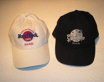 Ready to Ship Vintage Paris Ball Cap,  choice of white Hard Rock Cafe or black Planet Hollywood, in good condition