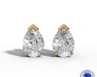 Aretes de diamantes cultivados en laboratorio de 1 CTW en forma de pera / Oro macizo