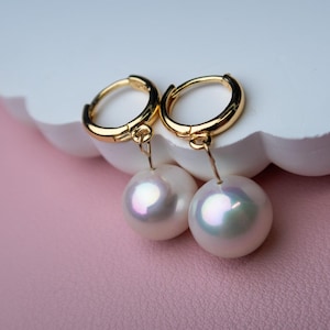 Gold Filled - Perfectly Round - White Edison Pearl Hoops