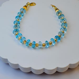 Aquamarine Bracelet  6.5&quot; Gold Filled High Quality Rondelle Beaded Bracelet