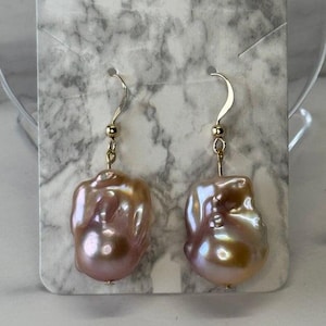 HQ Pink Baroque Pearl Earrings - Gold Filled