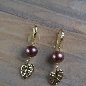 Purple Edison Pearl Earrings Gold Plated Metallic Shine