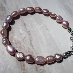 Pink Freshwater Pearl Bracelet: Natural Color, Sterling Silver Clasp