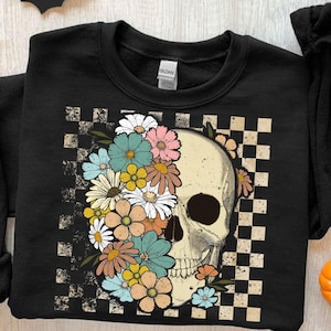 Retro Floral Skeleton Png, Halloween Skeleton Png, Preppy Halloween Png, Spooky Season Png, Retro Halloween Shirt, Trick Or Treat Png Design