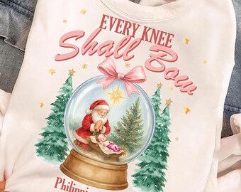 Sublimación navideña cristiana: Toda rodilla se doblará (Png), Nacimiento (Png), Papá Noel (Png), Descarga digital