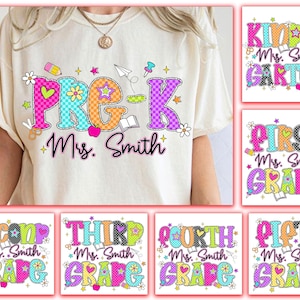 Personalized Preppy Teacher Png Bundle, Back To School Bundle Png, Preppy Grade Level Png, Teacher Life Png, Pre-K 1st/2nd/3rd/4th Grade Png