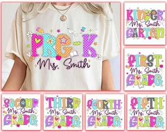 Personalized Preppy Teacher Png Bundle, Back To School Bundle Png, Preppy Grade Level Png, Teacher Life Png, Pre-K 1st/2nd/3rd/4th Grade Png
