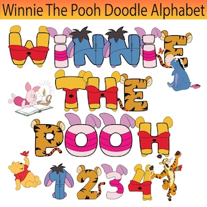 Winnie the Pooh Doodle Alphabet Png, Honig Bär Doodle Buchstaben Png, Cartoons Buchstaben Png, Doodle Buchstaben, Charakter Alphabet, Sublimationsschrift