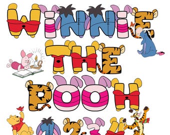 Winnie the Pooh Doodle Alphabet Png, Honey Bear Doodle Letters Png, Cartoons Letters Png, Doodle Letters,Character Alphabet,Sublimation Font