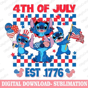 Alieno blu del 4 luglio, PNG, personaggi dei cartoni animati, Giorno dell'Indipendenza, PNG American 1776, PNG Giorno della Memoria, PNG USA, Design maglietta America