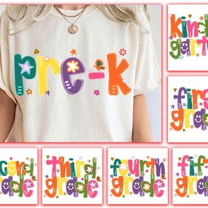 Colorful Back To School Png Bundle, Preppy First Day Of School Png, Boho Floral Png, School Life Png, Pre-K 1st/2nd/3rd/4th/5th Grade Png