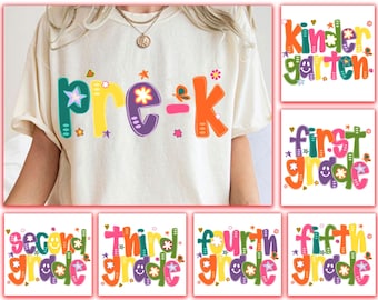 Colorful Back To School Png Bundle, Preppy First Day Of School Png, Boho Floral Png, School Life Png, Pre-K 1st/2nd/3rd/4th/5th Grade Png