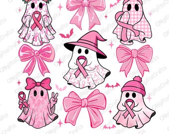 Coquette Breast Cancer Png, Pink Ghost Coquette Bow Png, Breast Cancer Awareness Sublimation, Pink Halloween Png, October Support Design