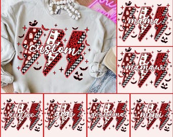 Custom Mama Halloween Png Bundle, Lightning Bolt Mama Halloween Png, Leopard Checker Cherry Print, Red Black, Spooky Season Png, Mama Gifts
