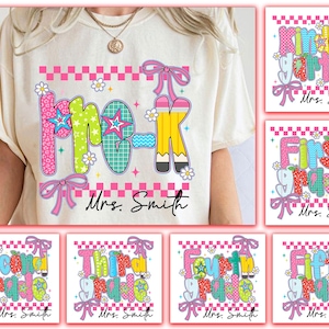 Personalized Back To School Bundle Teacher Png, Preppy Grade Level Png, Teacher Life Png, School Coquette Bow Png, Pre-K To 5th Grade Png