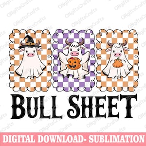 Bull Sheet PNG, Funny Halloween Cow Png, Ghost Cow Sublimation Design, Cow Lover Png, Spooky Season Png, Retro Checkered Png,Halloween Shirt