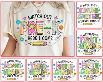 Retro Back to School Png Bundle, Watch out Kindergarten Here I Come Png, First Day Of School Png, School Grade Sublimation,School Life Shirt