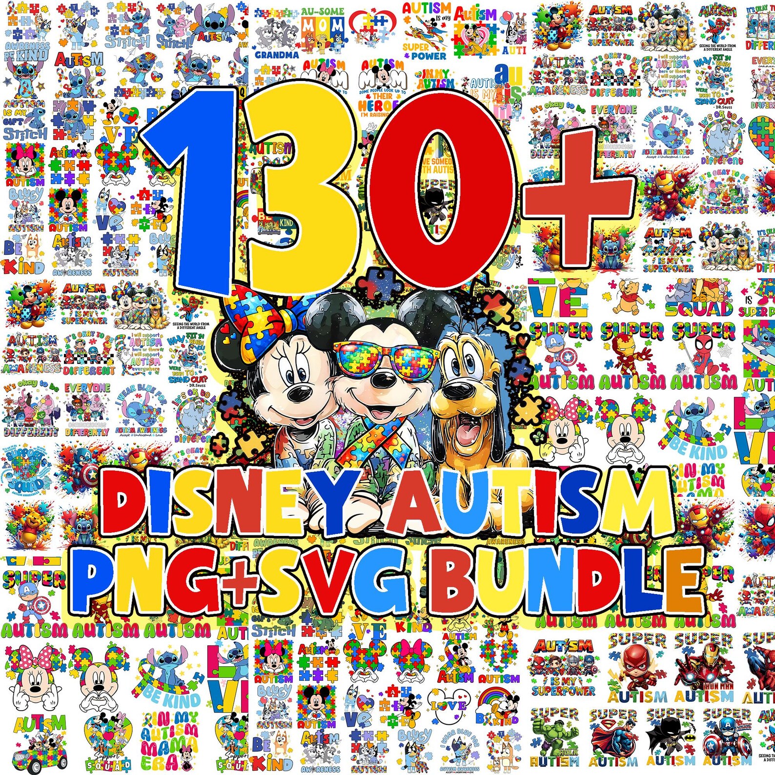Big Bundle Autism Awareness PNG SVG: Cartoon Characters, It's Ok to Be ...