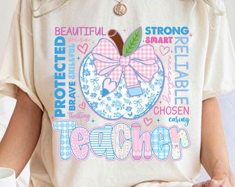 Coquette Teacher Png, Preppy Floral Teacher Png, Teacher Apple Png, Grandmillennial Floral Teacher Png, Teacher Life Png, Digital Download