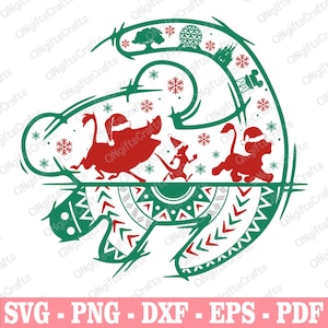 May include: A green and red Christmas-themed graphic featuring silhouettes of characters from a popular animated film. The design includes snowflakes, a decorative border, and the text "SVG - PNG - DXF - EPS - PDF".