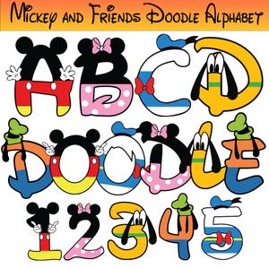 Mouse e amigo alfabeto png, mouse doodle letras png, personagem fofo alfabeto png, letras doodle, alfabeto de personagem, alfabeto digital