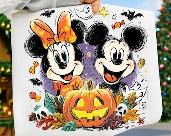 Vintage Halloween-muis en -vrienden png: griezelig seizoen png, trendy handgeschreven halloween (digitale download)