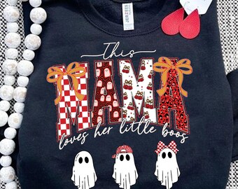Personalized This Mama Loves Her Boos Png, Halloween Mama Png, Preppy Halloween Lace Png, Spooky Mama Png, Halloween Ghost, Custom Kids Name