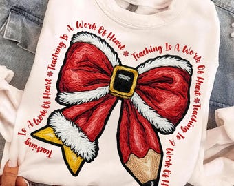 Christmas Teacher PNG: Pencil Bow, Knitted Yarn (Digital Download)