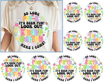 So Long Back To School PNG Bundle, Preppy First Day Of School Png, Grade Level Sublimation Design, Pre-k 1st/2nd/3rd/4th/5th Grade Png