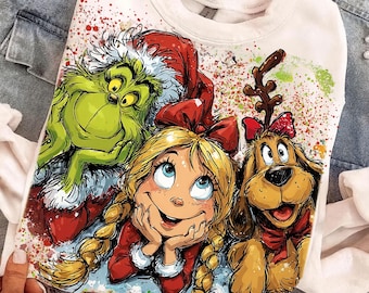 レトロなグリンチのクリスマスPNG：クリスマスキャラクターPNG、メリーグリンチマスPNG、友達と一緒の緑の意地悪な男（デジタルダウンロード）