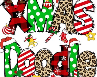 Christmas Doodle Png, Christmas Alphabet Png, Xmas Doodle Alpha Bundle Set, Clip Art Alphabet Doodle Set PNG, Digital Download