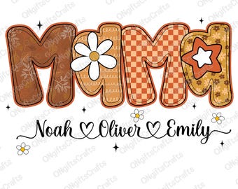 Personalized Mama Fall Png, Preppy Floral Fall Mama Png, Fall Vibes Png, Autumn Leaves Pumpkin Png, Retro Checkered Png, Gift For Mom