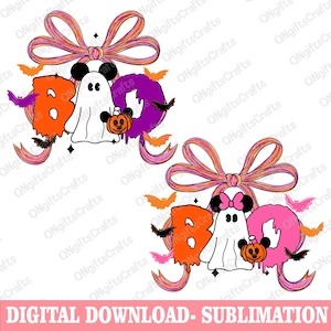 Preppy Halloween Boo Png, Mouse and Friends, Kids Halloween Shirt, Halloween Coquette Bow Png, Spooky Season Png, Trick Or Treat Png