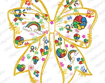Austim Bow, Autism Png, Autism Awareness Png, Coquette Bow png, Austism Ribbon Png, Autism Design, Sublimation Design, Autism Acceptance Png